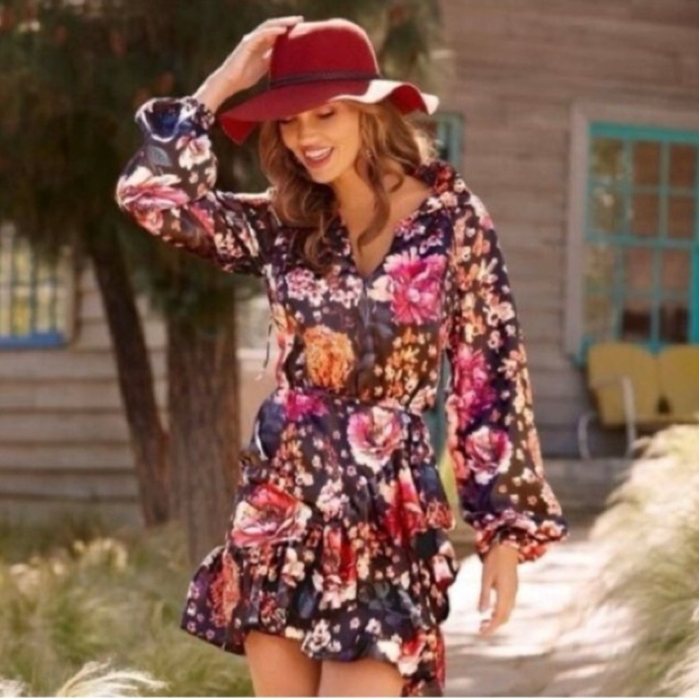 Women's Torn by Ronny Kobo for Boston Proper Floral Ruffle Mini Dress Sz M